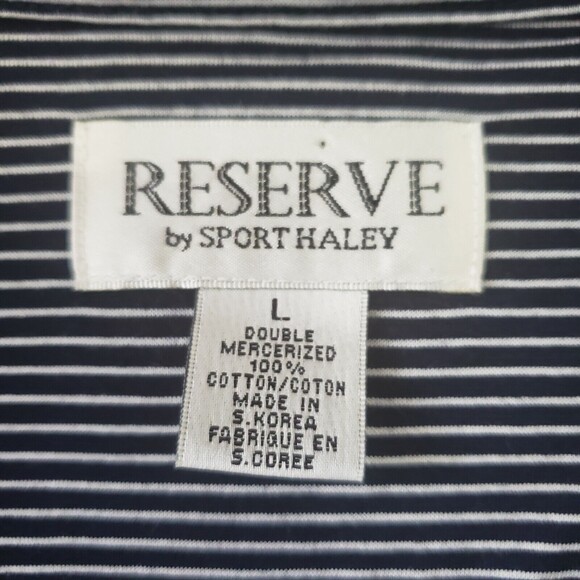Sport Haley RESERVE Mens Large Polo Shirt Navy Striped Cotton Short Sleeved - Picture 3 of 9
